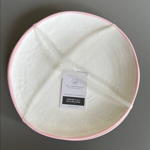 NWT The Farmhouse by Rachel Ashwell Melamine Salad Plates - Set of 4 (Pink Rim)